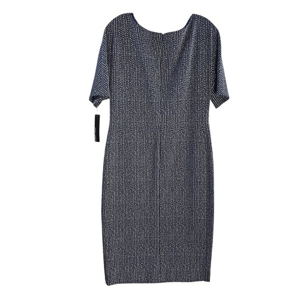 Maggy London Navy & White Polka Dot Short Sleeve Sheath Dress Size 12 Polyester - Picture 2 of 9